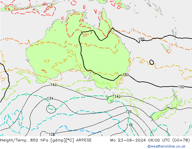 Géop./Temp. 850 hPa ARPEGE lun 23.09.2024 06 UTC