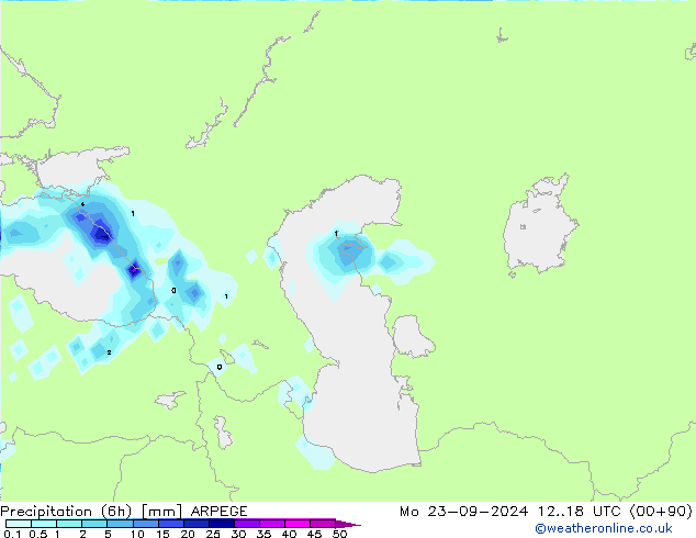 Précipitation (6h) ARPEGE lun 23.09.2024 18 UTC