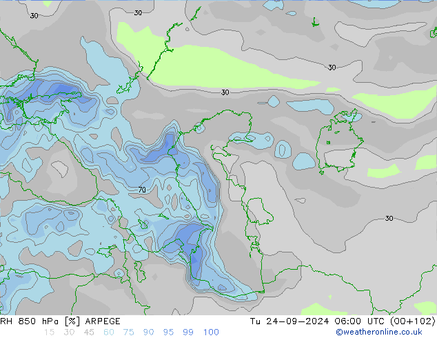 RV 850 hPa ARPEGE di 24.09.2024 06 UTC