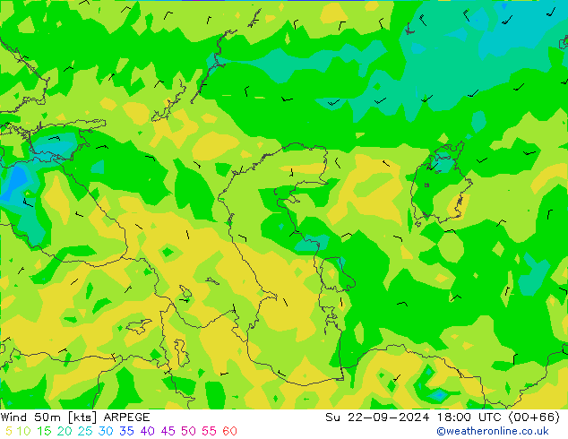 Vento 50 m ARPEGE dom 22.09.2024 18 UTC