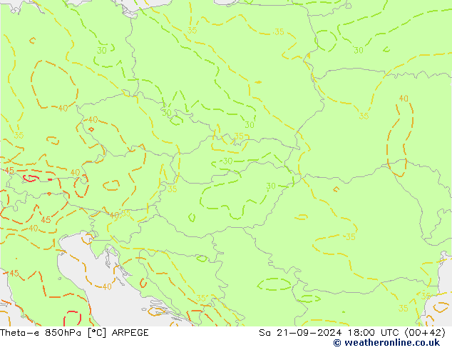 Theta-e 850hPa ARPEGE Sa 21.09.2024 18 UTC