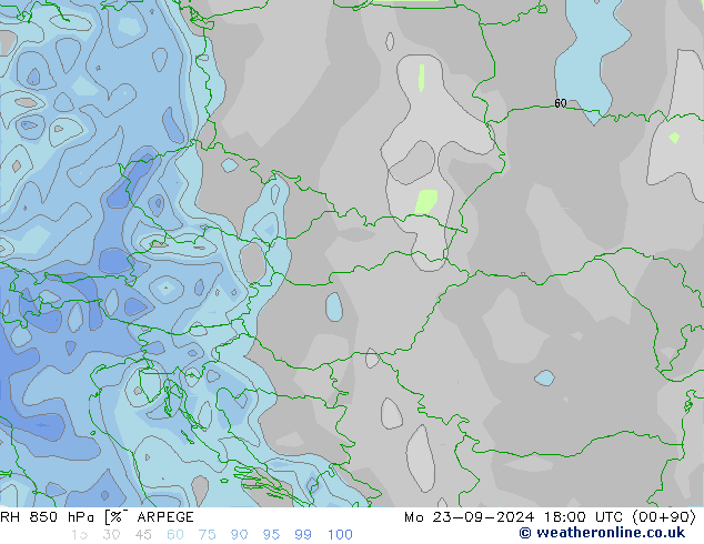 RH 850 hPa ARPEGE  23.09.2024 18 UTC