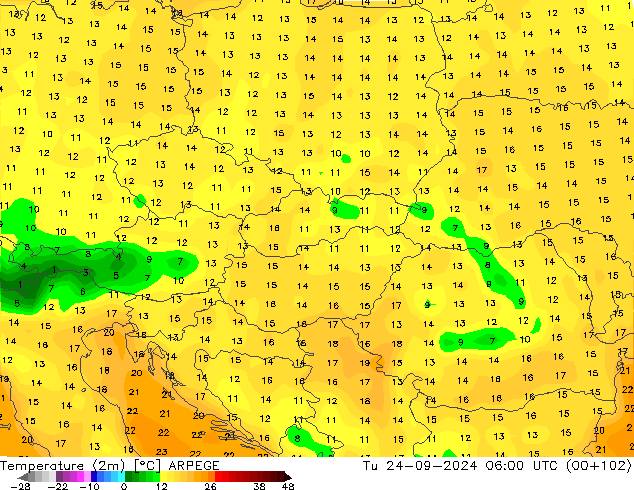 Temperatura (2m) ARPEGE Ter 24.09.2024 06 UTC