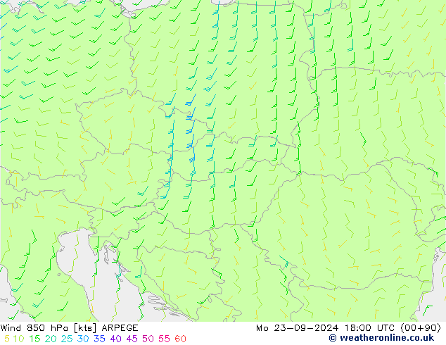 Vent 850 hPa ARPEGE lun 23.09.2024 18 UTC