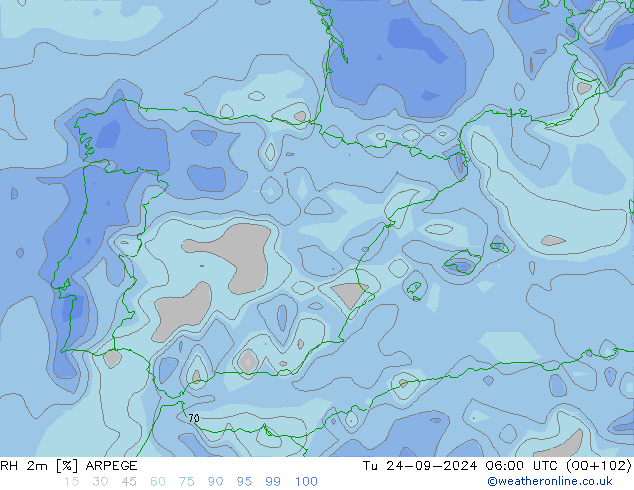 RH 2m ARPEGE mar 24.09.2024 06 UTC