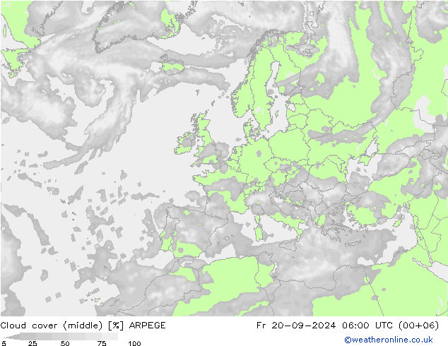 Cloud cover (middle) ARPEGE Fr 20.09.2024 06 UTC