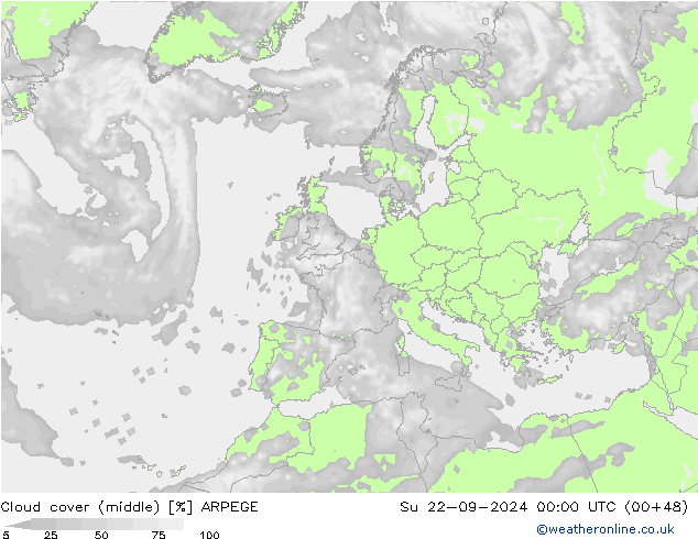 Cloud cover (middle) ARPEGE Su 22.09.2024 00 UTC