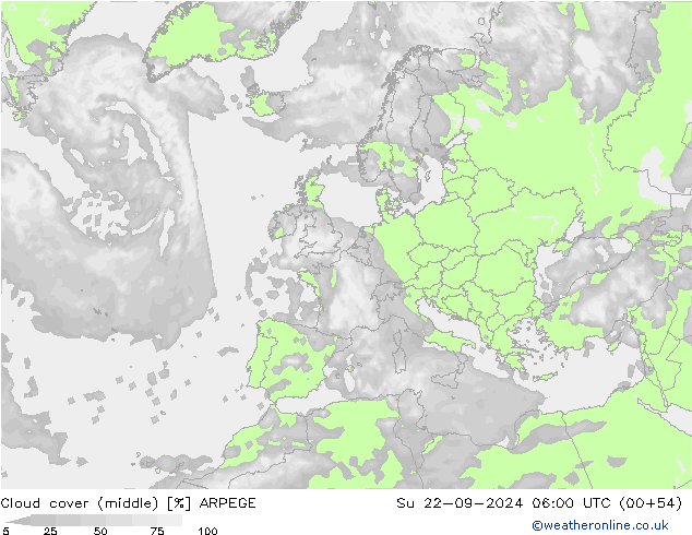 Cloud cover (middle) ARPEGE Su 22.09.2024 06 UTC