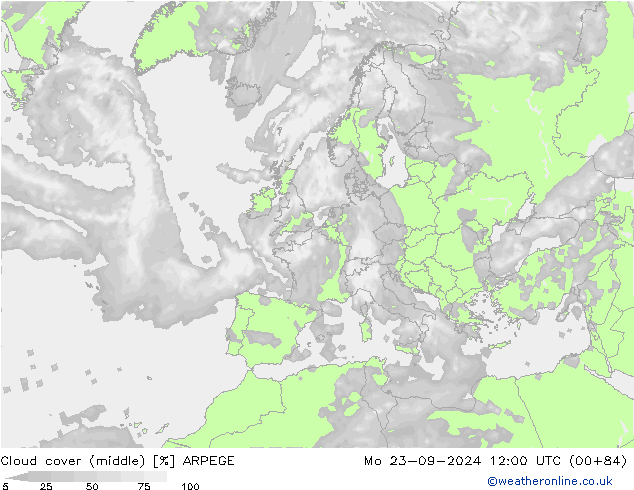 Wolken (mittel) ARPEGE Mo 23.09.2024 12 UTC