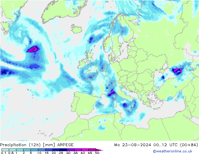 Precipitação (12h) ARPEGE Seg 23.09.2024 12 UTC