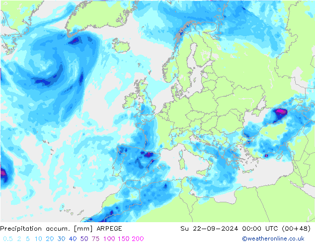 Precipitation accum. ARPEGE Su 22.09.2024 00 UTC