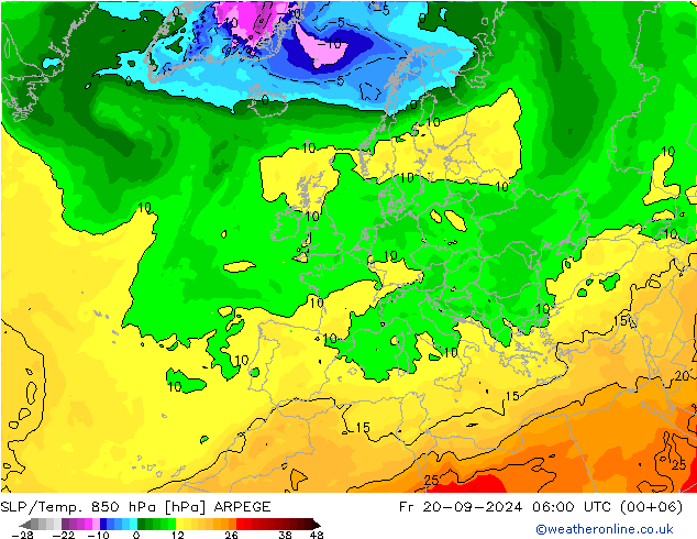 SLP/Temp. 850 hPa ARPEGE vr 20.09.2024 06 UTC