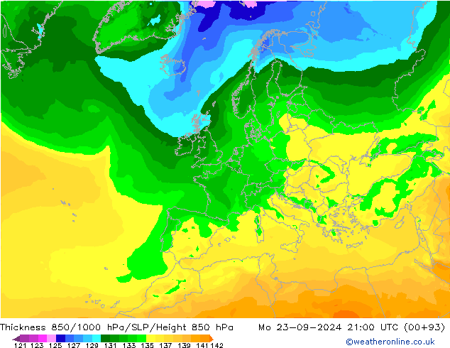 Thck 850-1000 hPa ARPEGE Mo 23.09.2024 21 UTC