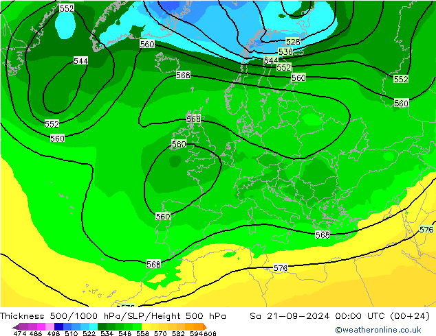 Schichtdicke 500-1000 hPa ARPEGE Sa 21.09.2024 00 UTC