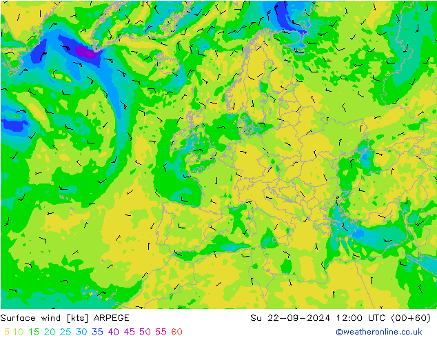 Vent 10 m ARPEGE dim 22.09.2024 12 UTC