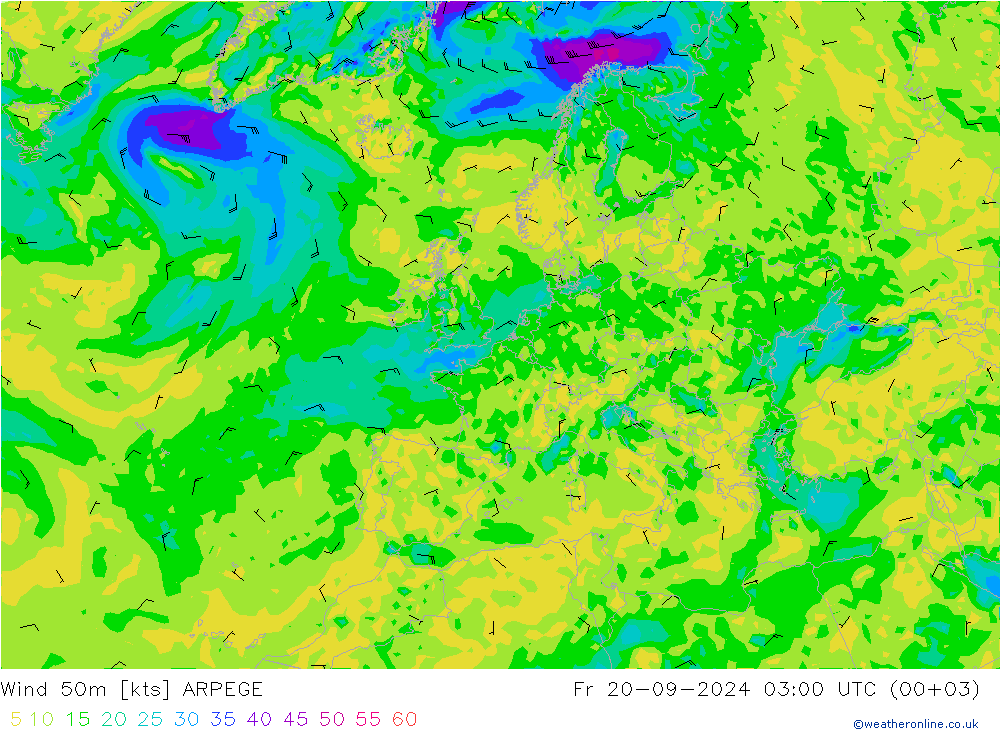 Wind 50m ARPEGE Pá 20.09.2024 03 UTC