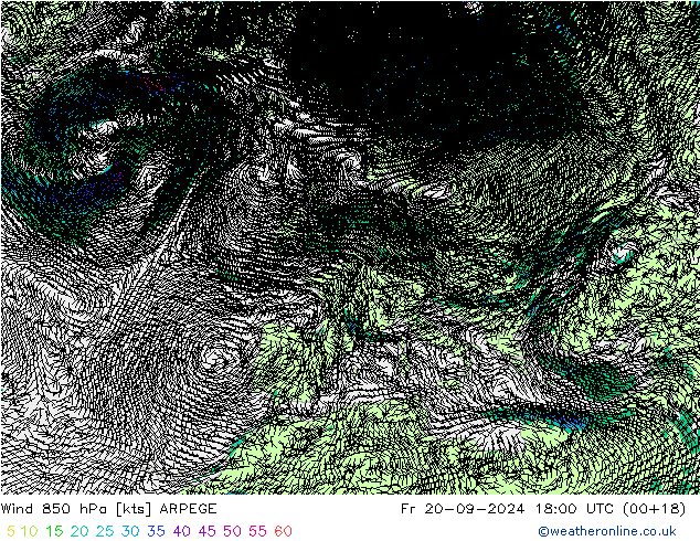 Vent 850 hPa ARPEGE ven 20.09.2024 18 UTC