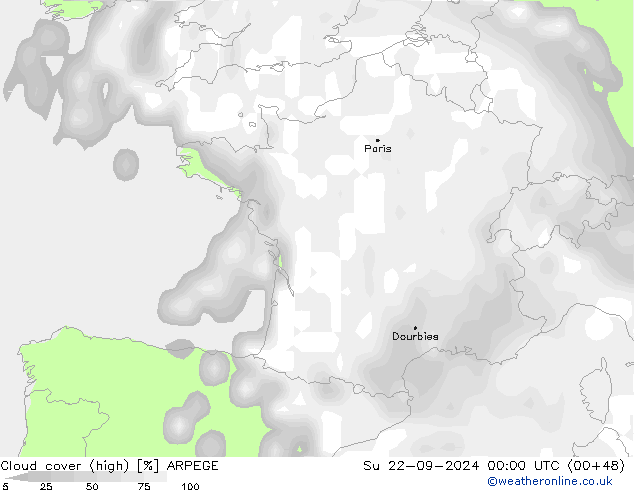 nuvens (high) ARPEGE Dom 22.09.2024 00 UTC