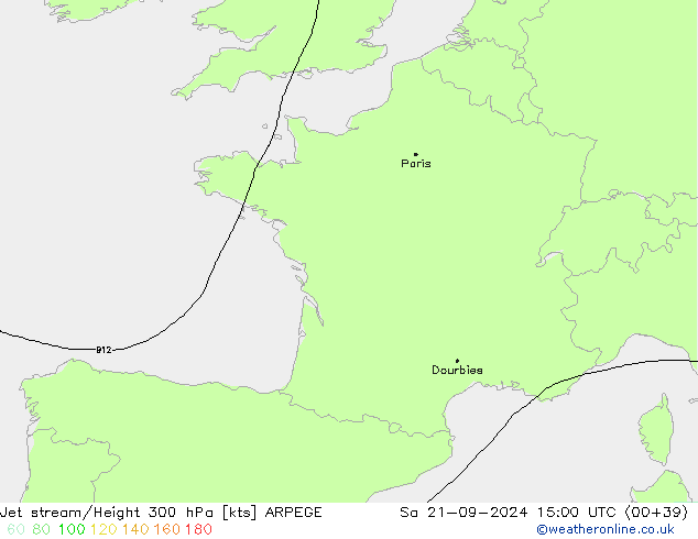 Jet stream/Height 300 hPa ARPEGE So 21.09.2024 15 UTC