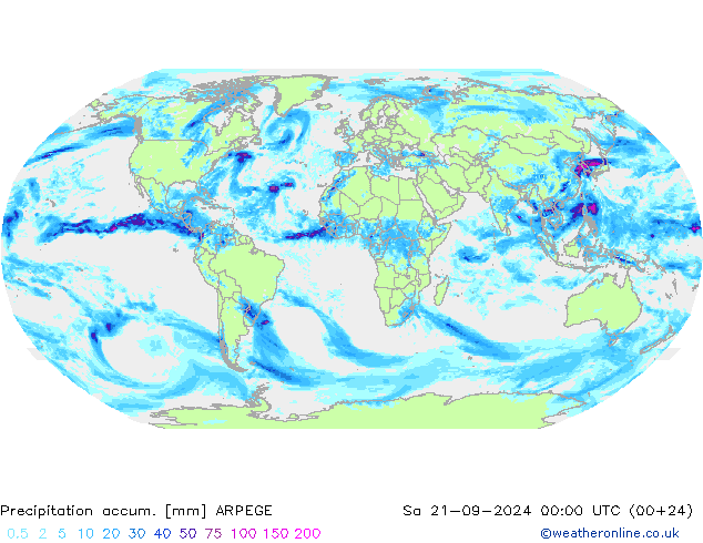 Precipitation accum. ARPEGE Sa 21.09.2024 00 UTC