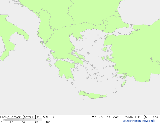 Nubi (totali) ARPEGE lun 23.09.2024 06 UTC