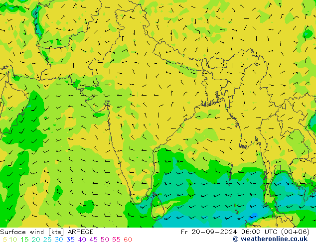wiatr 10 m ARPEGE pt. 20.09.2024 06 UTC