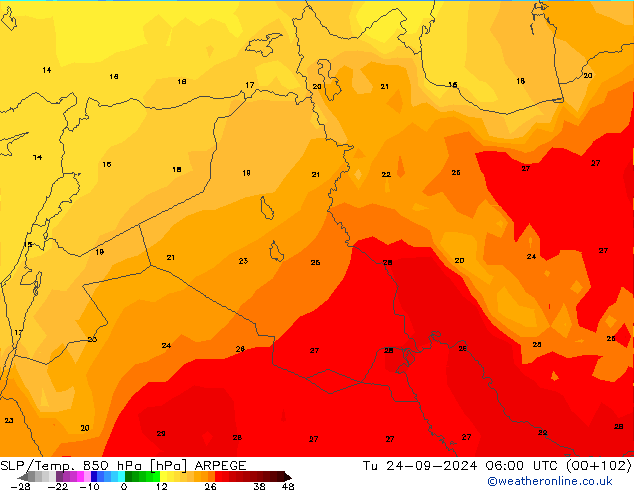 SLP/Temp. 850 hPa ARPEGE mar 24.09.2024 06 UTC