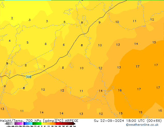 Hoogte/Temp. 700 hPa ARPEGE zo 22.09.2024 18 UTC