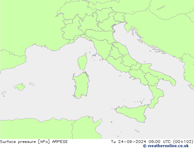 Pressione al suolo ARPEGE mar 24.09.2024 06 UTC