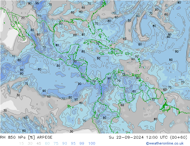 RH 850 hPa ARPEGE  22.09.2024 12 UTC