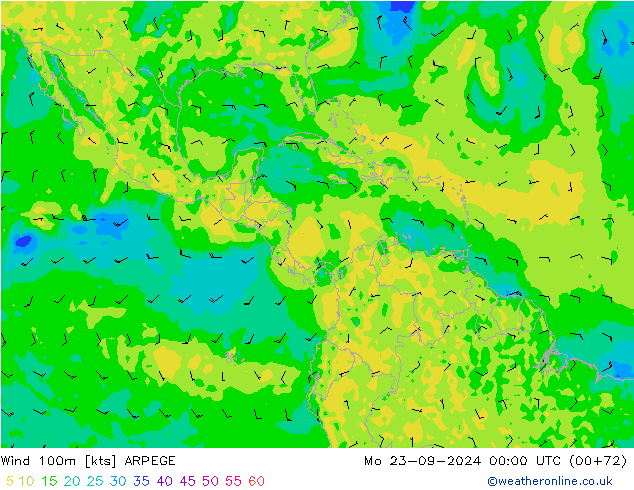 Vent 100m ARPEGE lun 23.09.2024 00 UTC