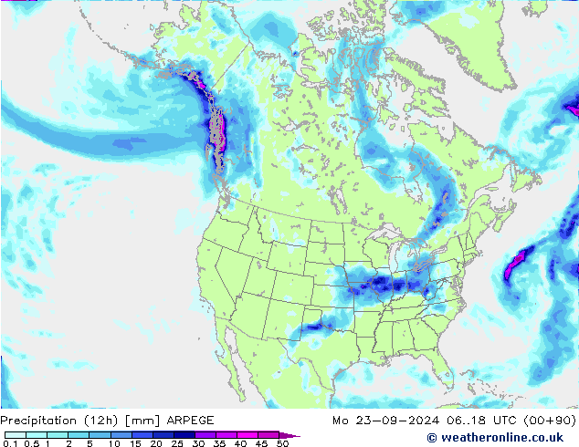 Précipitation (12h) ARPEGE lun 23.09.2024 18 UTC
