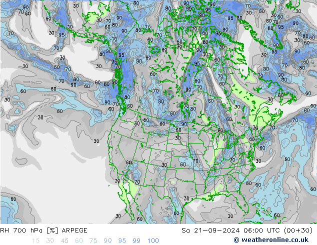 RH 700 hPa ARPEGE sab 21.09.2024 06 UTC