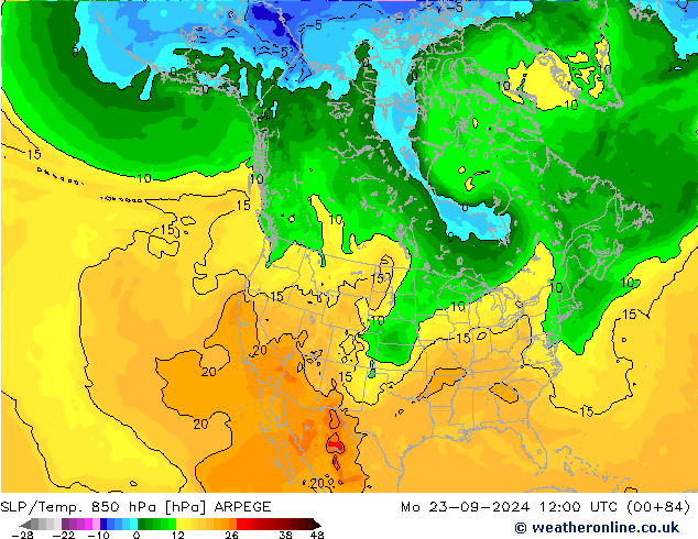 SLP/Temp. 850 hPa ARPEGE Mo 23.09.2024 12 UTC