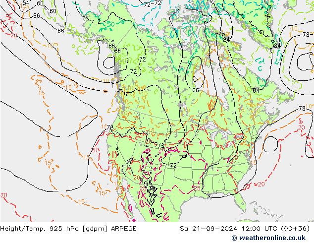 Height/Temp. 925 hPa ARPEGE Sa 21.09.2024 12 UTC