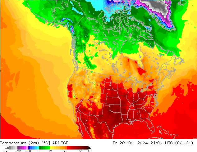 Temperatura (2m) ARPEGE ven 20.09.2024 21 UTC