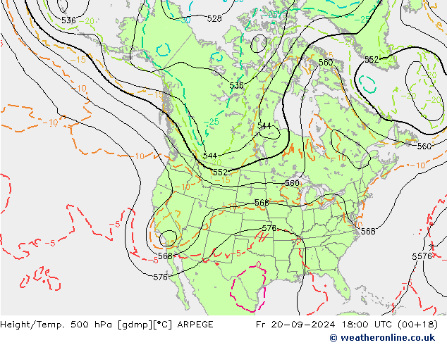 Height/Temp. 500 hPa ARPEGE Fr 20.09.2024 18 UTC