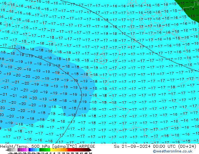 Height/Temp. 500 hPa ARPEGE 星期六 21.09.2024 00 UTC