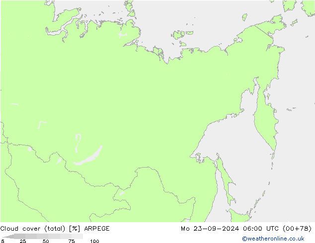 Cloud cover (total) ARPEGE Po 23.09.2024 06 UTC