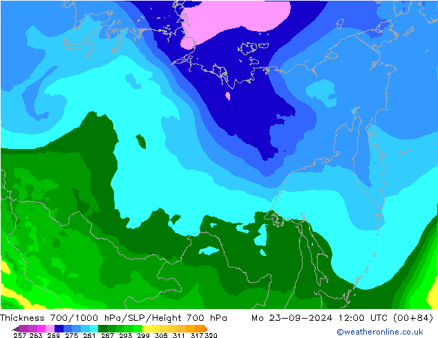 Thck 700-1000 hPa ARPEGE Po 23.09.2024 12 UTC