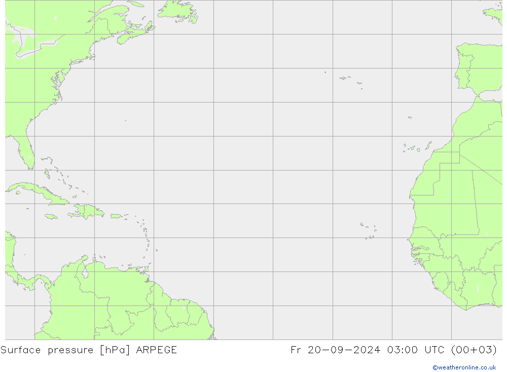 Pressione al suolo ARPEGE ven 20.09.2024 03 UTC