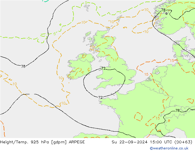 Height/Temp. 925 hPa ARPEGE Su 22.09.2024 15 UTC