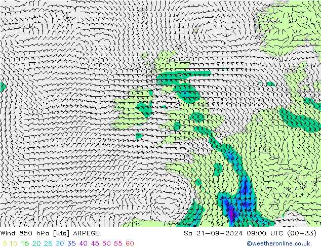  850 hPa ARPEGE  21.09.2024 09 UTC