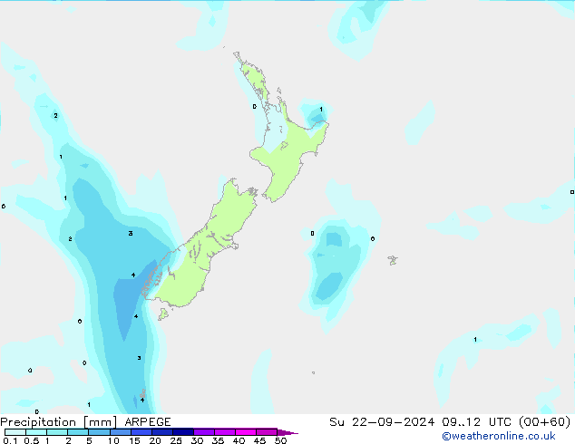 Neerslag ARPEGE zo 22.09.2024 12 UTC