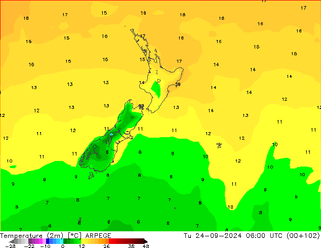 Sıcaklık Haritası (2m) ARPEGE Sa 24.09.2024 06 UTC