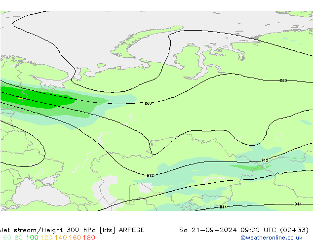 Corriente en chorro ARPEGE sáb 21.09.2024 09 UTC