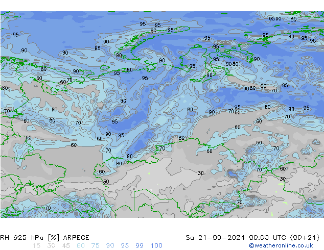 Humedad rel. 925hPa ARPEGE sáb 21.09.2024 00 UTC