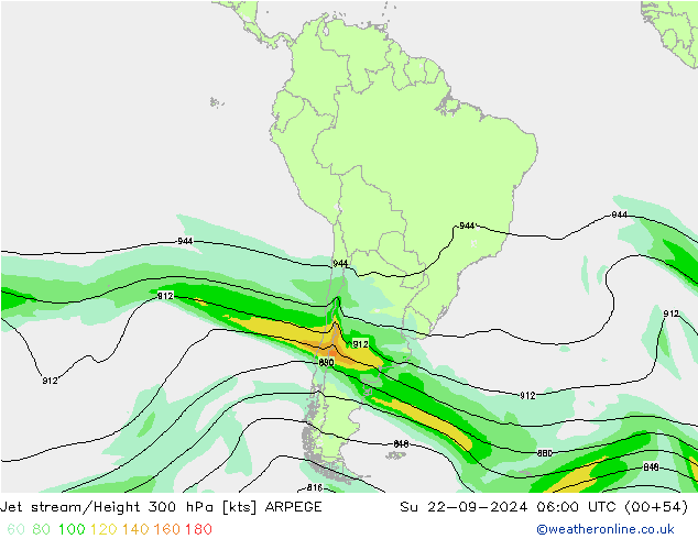 Jet stream/Height 300 hPa ARPEGE Su 22.09.2024 06 UTC