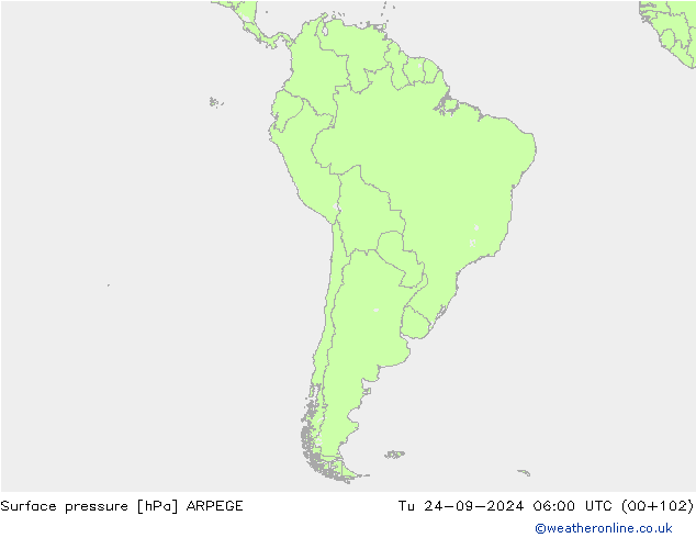 Atmosférický tlak ARPEGE Út 24.09.2024 06 UTC