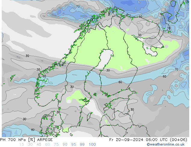 RV 700 hPa ARPEGE vr 20.09.2024 06 UTC